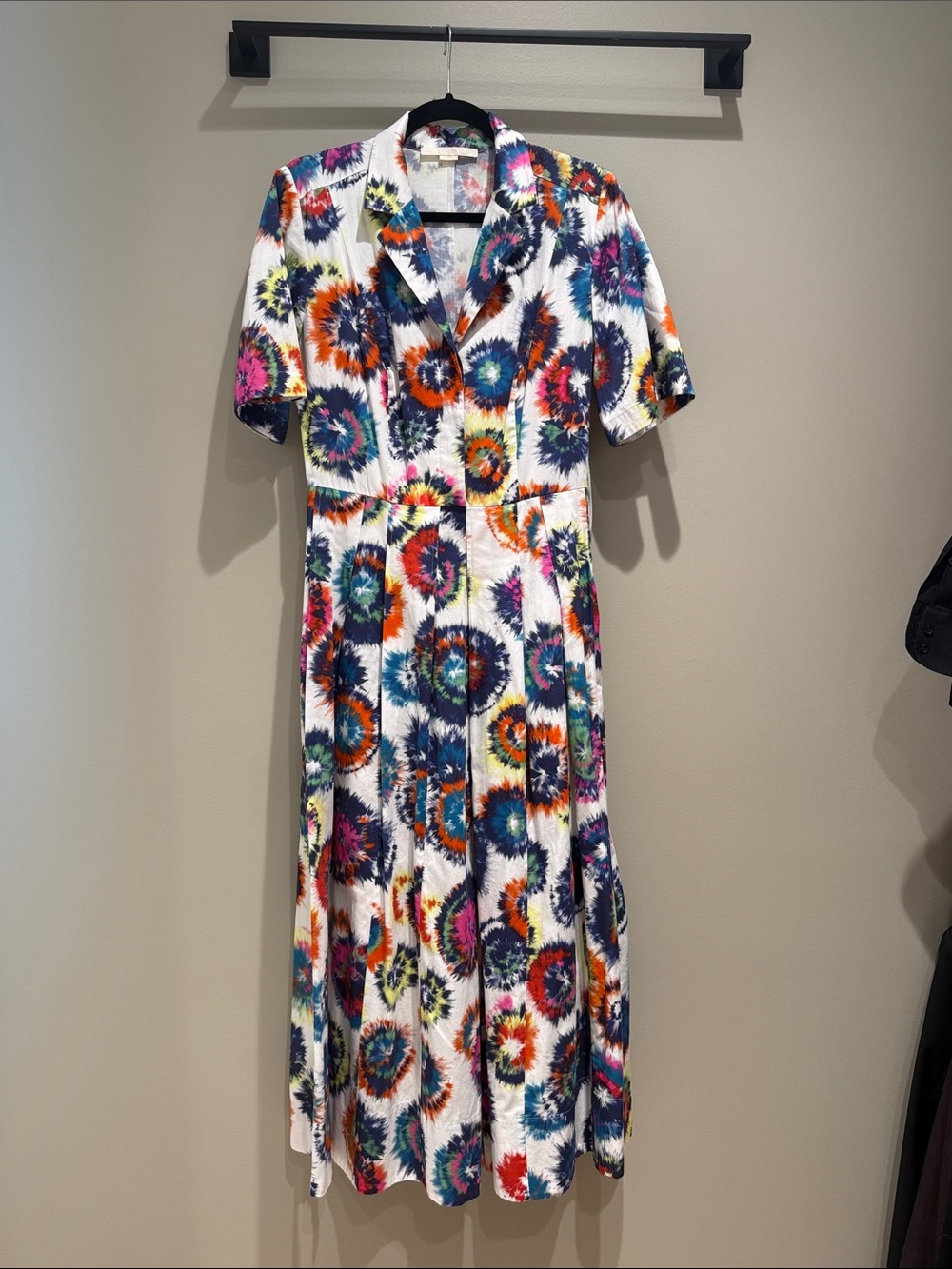 Jason Wu Vibrant Multicolor Tie-Dye Midi Dress - Short Sleeve with POCKETS!